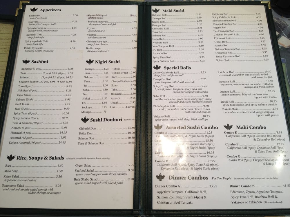Makoto Japanese Restaurant Menu Makoto Japanese Restaurant Menu