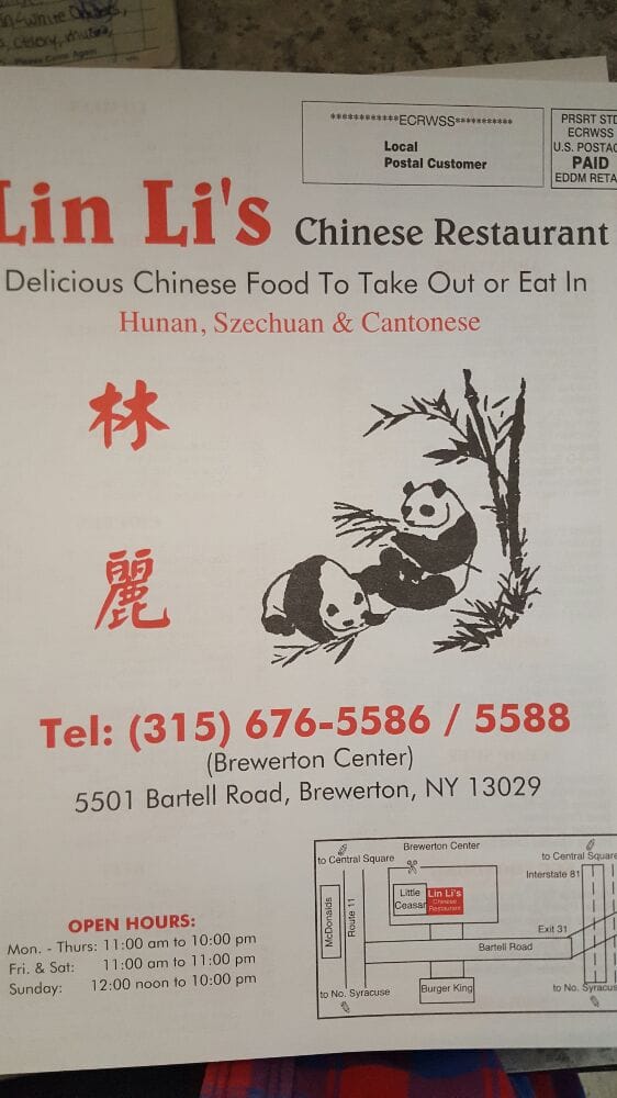 Lin Li’s Chinese Restaurant Chinese 5501 Bartel Rd, Brewerton, NY