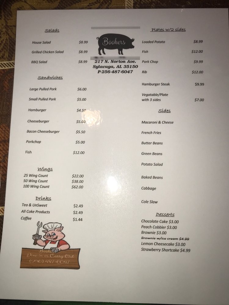 Booker’s BBQ American (Traditional) 217 N Norton Ave, Sylacauga, AL