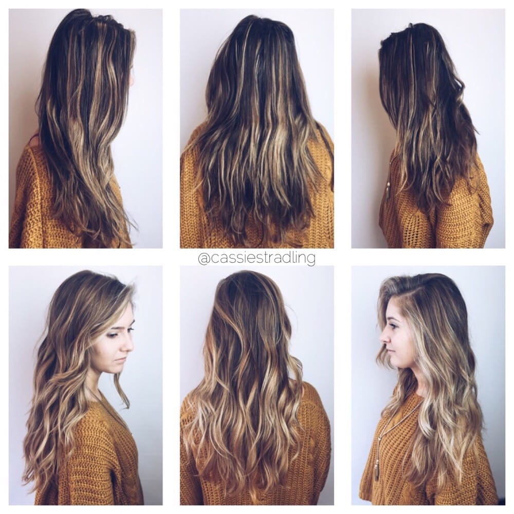 Before and after, full balayage highlight, toner and cut by Cassie