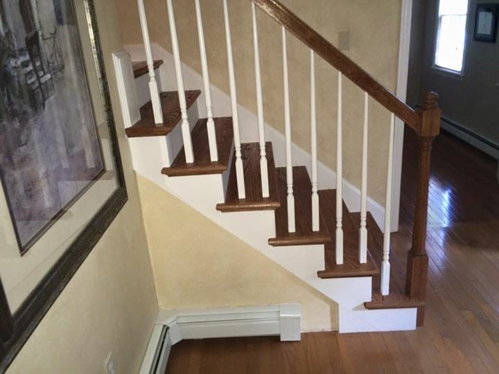 New staircase, red oak treads, posts & rails all stained to match Bruce