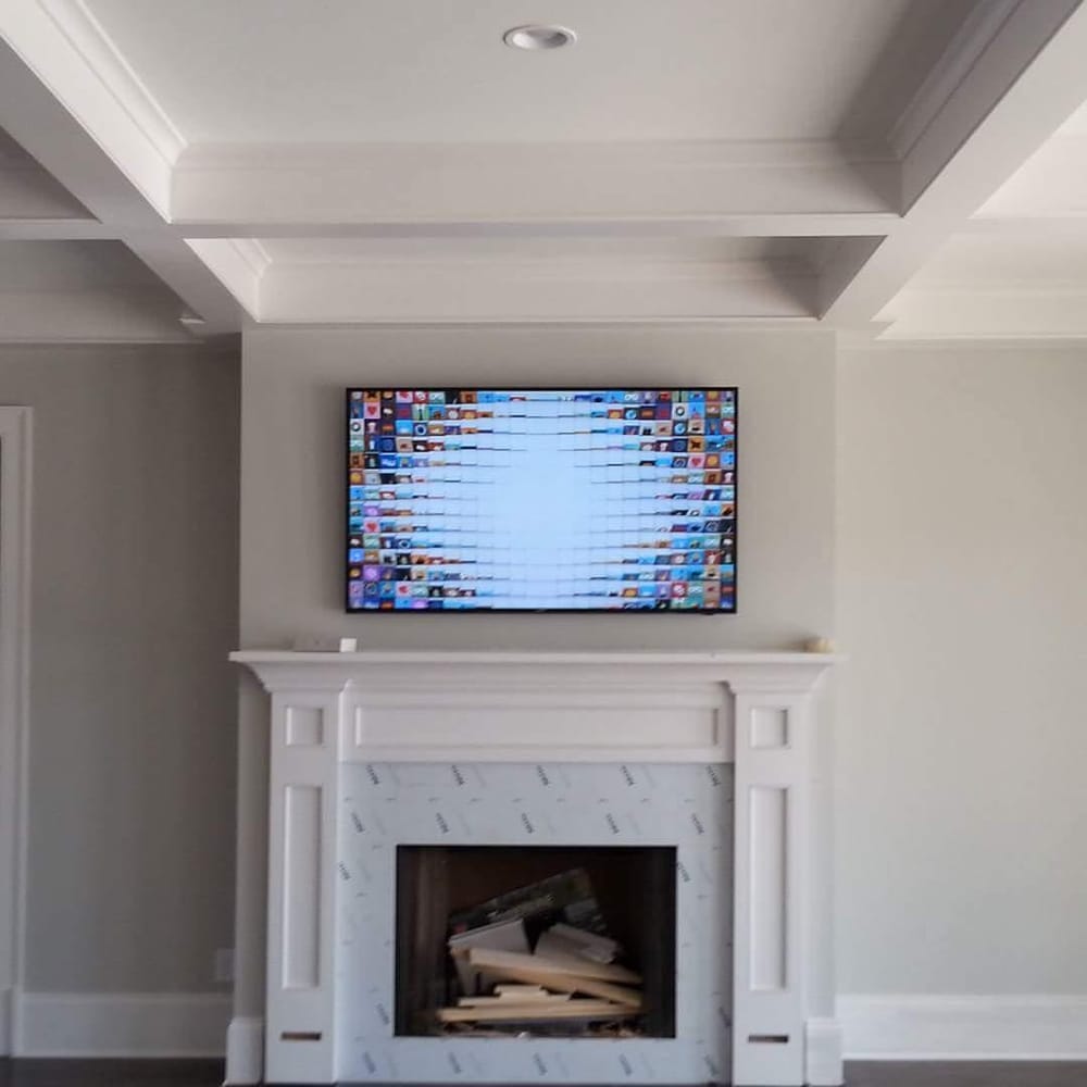 70 Inch Samsung Suhd Smart Tv Over Fireplace Yelp Photo Of Manny S Tv Mounting Surveillance Jonesboro Ga United States 70