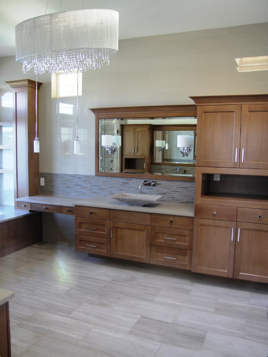 Studio Glass Backsplash On Shitake Quartz Countertop 8 X 20
