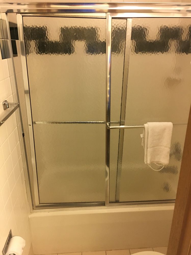 Shower Door Off Track Towels Torn And Tub Stained Yelp