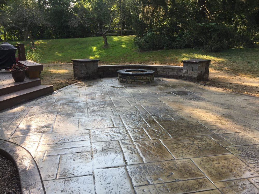 Loveland Ohio Stone Fire Pit On A Stamped Concrete Patio Also Has Photo Of Walkers Concrete Goshen Oh United States Loveland Ohio Stone Fire