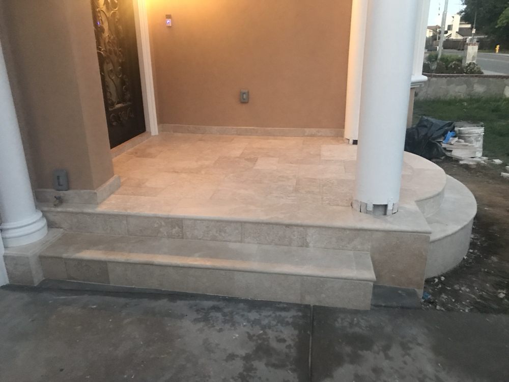 Front Porch Tile Installation With French Pattern Travertine Yelp Photo Of Daniel Tile San Jose Ca United States Front Porch