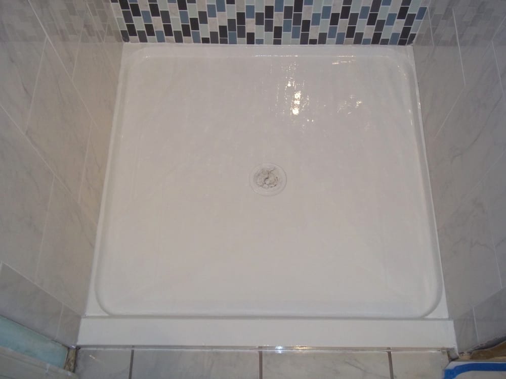Terrazzo Stone Shower Base After Refinishing In Marshmallow White Photo Of The Surface Doctors Oswego Il United States Terrazzo Stone Shower