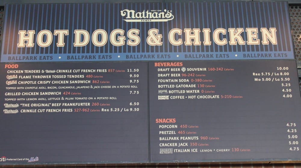 Concession stand prices + calorie count! Yelp