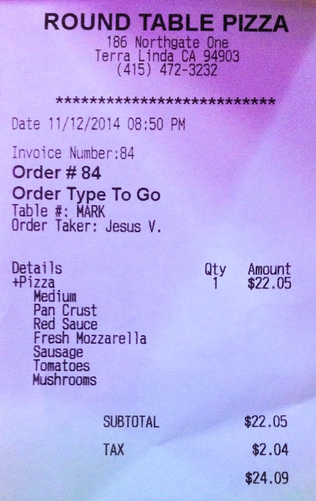 Receipt Round Table San Rafael Northgate One Yelp Photo Of Round Table San Rafael Ca United States Receipt