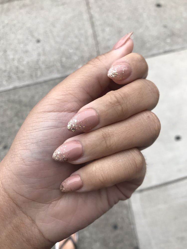 Full Set Of Acrylic Nails With Ombré Gold Glitter Tips Beautiful Photo Of Salon Belle Linda San Francisco Ca United States Full Set