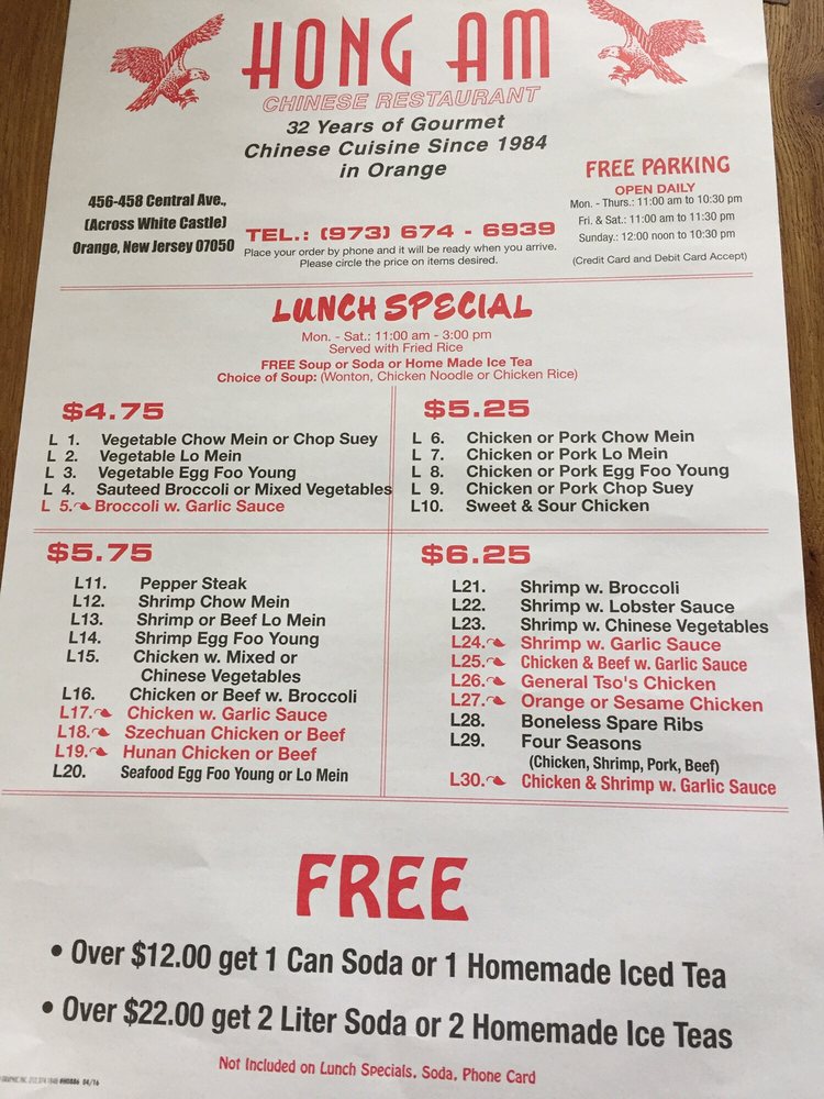 Online Menu Of Hong Am Chinese Kitchen Restaurant Orange New