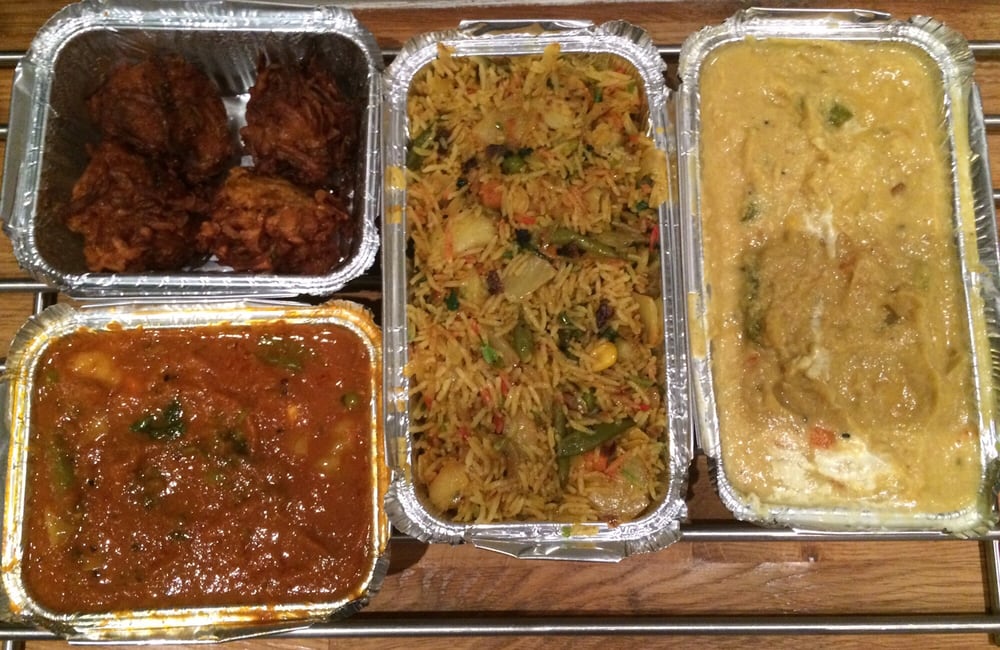 A Takeaway Feast With Onion Bhaji Vegetable Biryani Comes Photo Of Moonlight Cuisine Birmingham West Midlands United Kingdom A Takeaway Feast