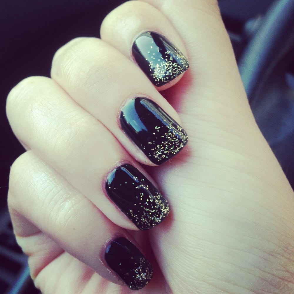 Black gel nails with gold glitter ombré | Yelp