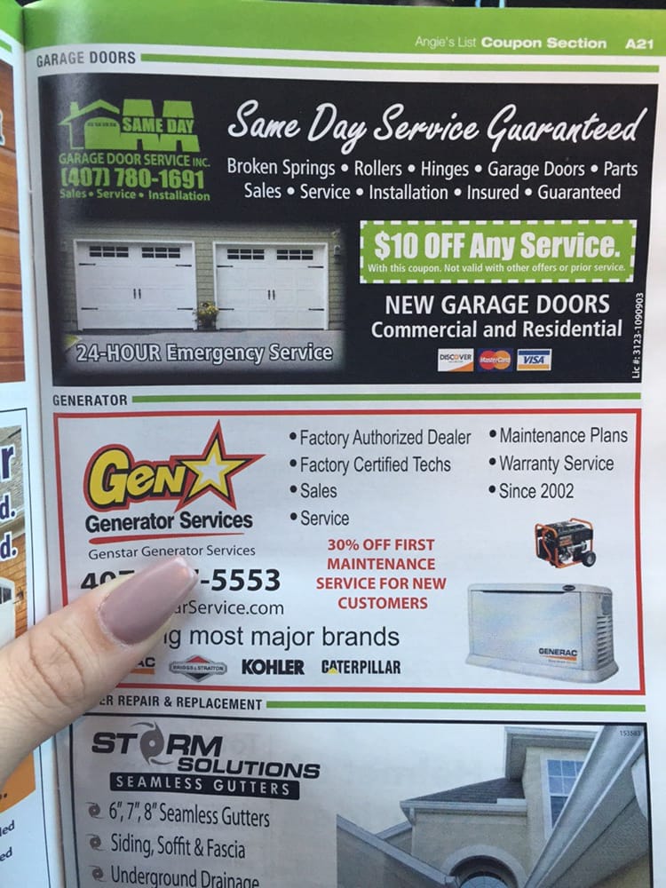 Our Ad In The Angie S List Magazine Yelp Photo Of Aa Same Day Garage Door Service Orlando Fl United States