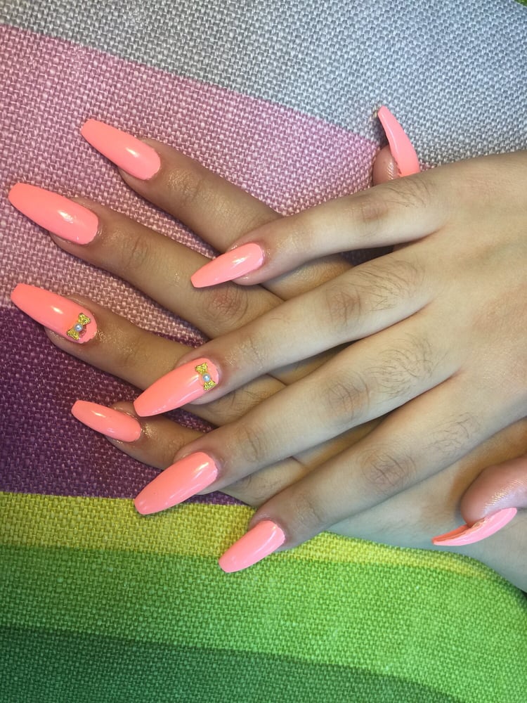 Coffin Acrylic Nails With A Bow Yelp Photo Of Paris Nail Spa Bayside Ny United States Coffin Acrylic Nails