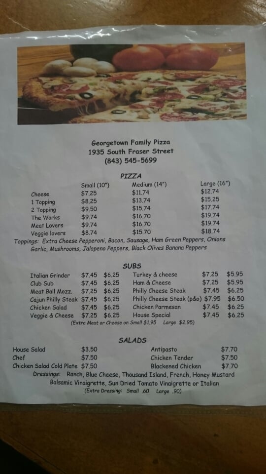 Menu at Family Pizza pizzeria,