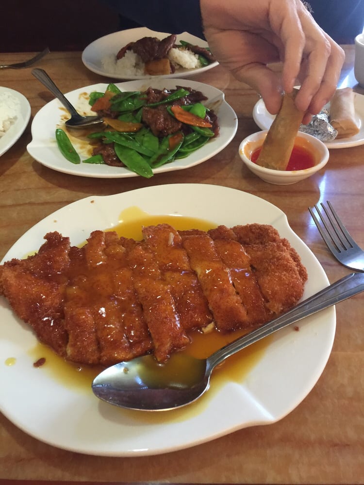 Beef with snow peas, lemon chicken, steamed rice, egg rolls, paper wrapped chicken AND soup for Beef with snow peas, lemon chicken, steamed rice, egg rolls, paper wrapped chicken AND soup for