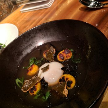 Sweet potato dumplings with barley dashi broth
