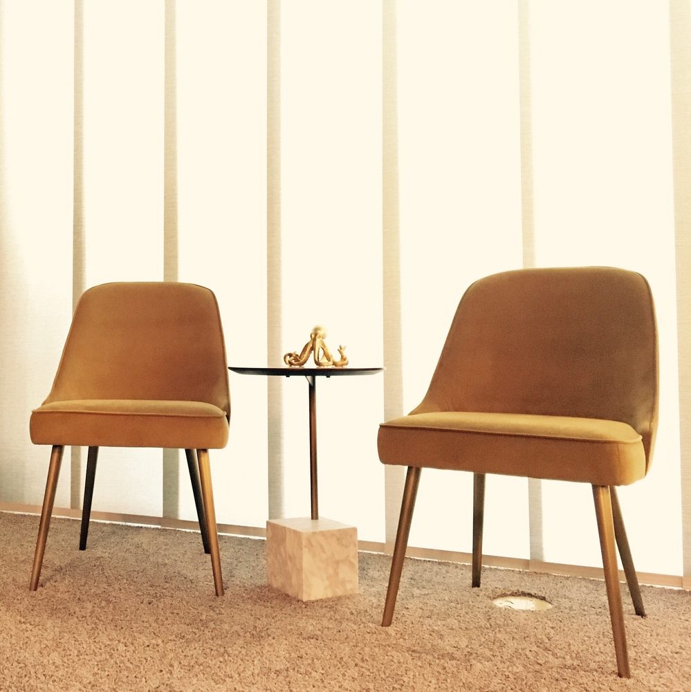 Midcentury Modern Chairs Flanking A Geometric End Table Yelp