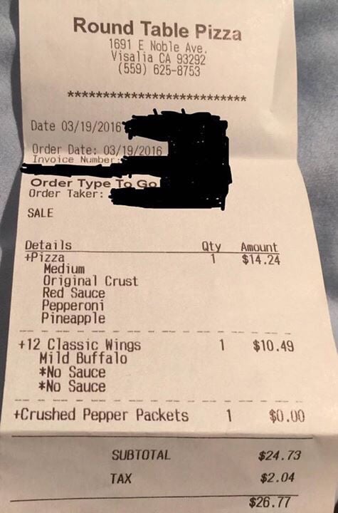 My Receipt Copy Yelp Photo Of Round Table Visalia Ca United States My Receipt Copy