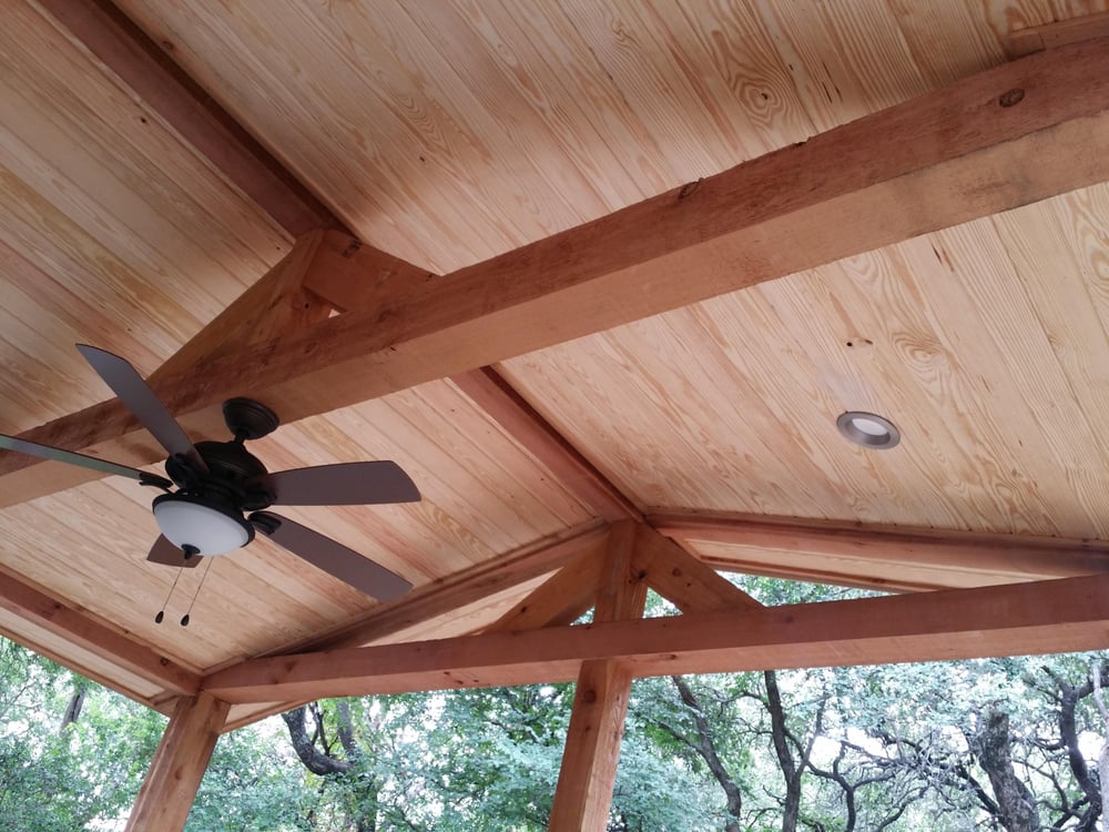 Patio Cover Tongue And Groove Yellow Pine Ceiling With Cedar Posts Photo Of Deck N Dock Liberty Hill Tx United States Patio Cover