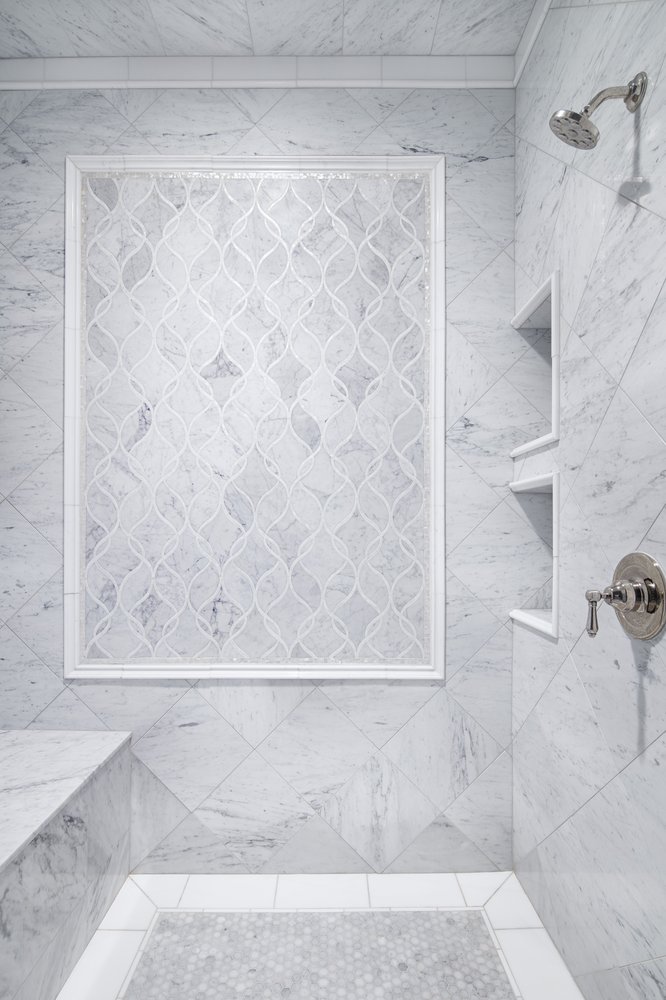 Artistic Tile Claridges Mosaic In Bianco Carrara Shower Panel E Photo Of Artistic Tile Paramus Nj United States Claridges Mosaic