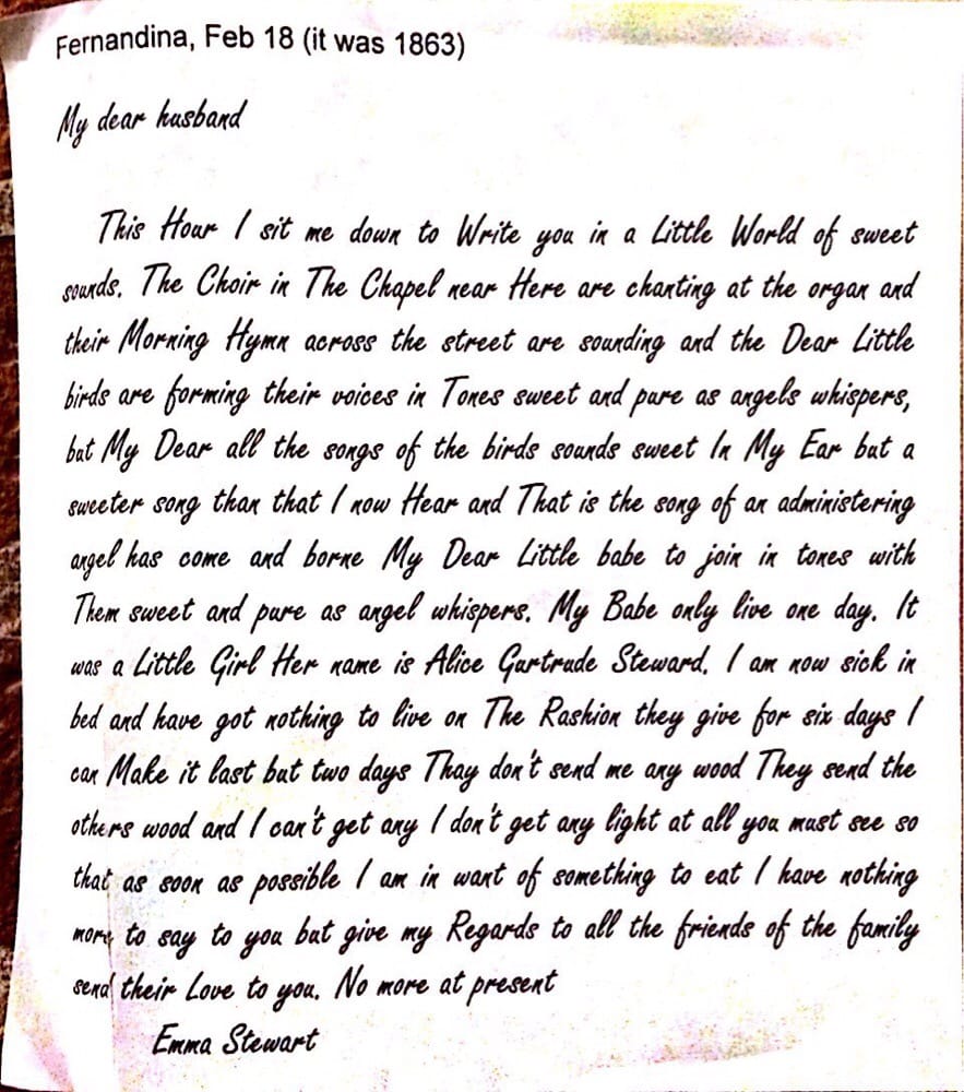 reproduction of an 1863 letter a free black woman on ai wrote to her