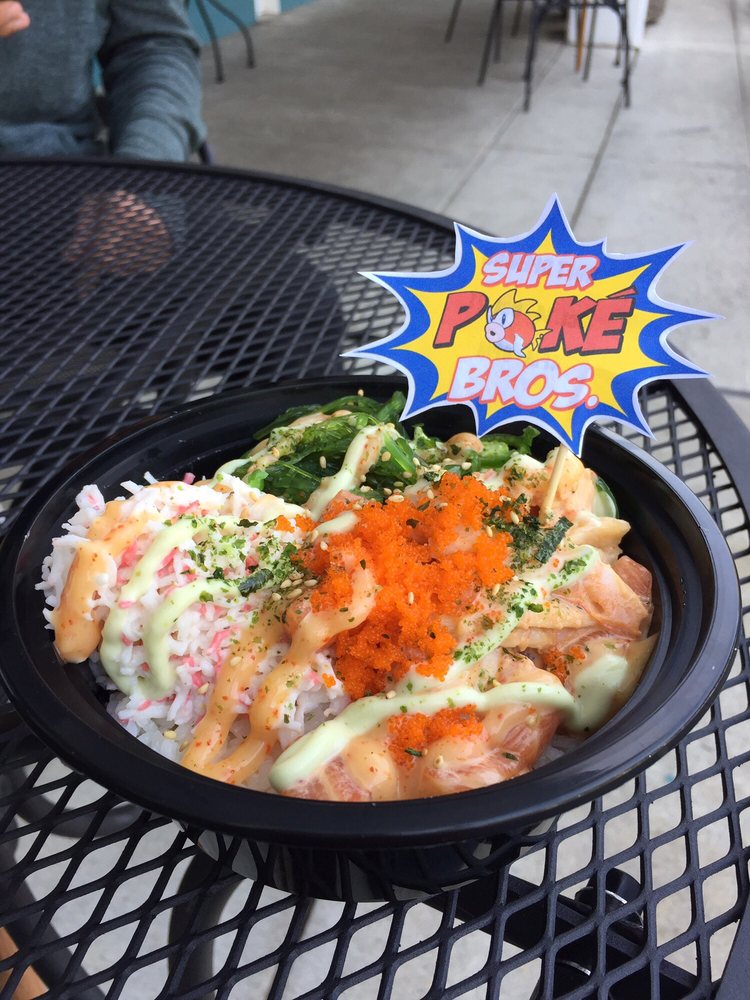 Regular poke bowl, salmon, shrimp, crab salad everything! Yelp