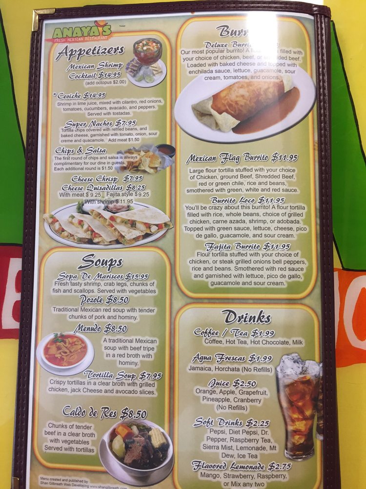Online Menu Of Anayas Fresh Mexican Restaurant Casa Menu Of Anayas Fresh Mexican Restaurant