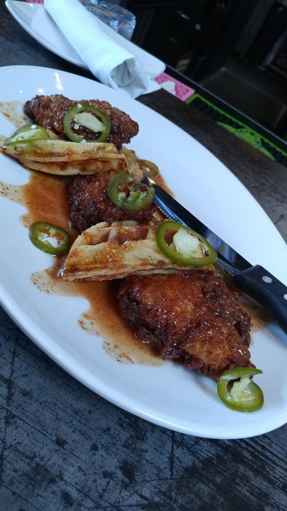 Chicken Amp Waffles White Cheddar And Green Tomatoes