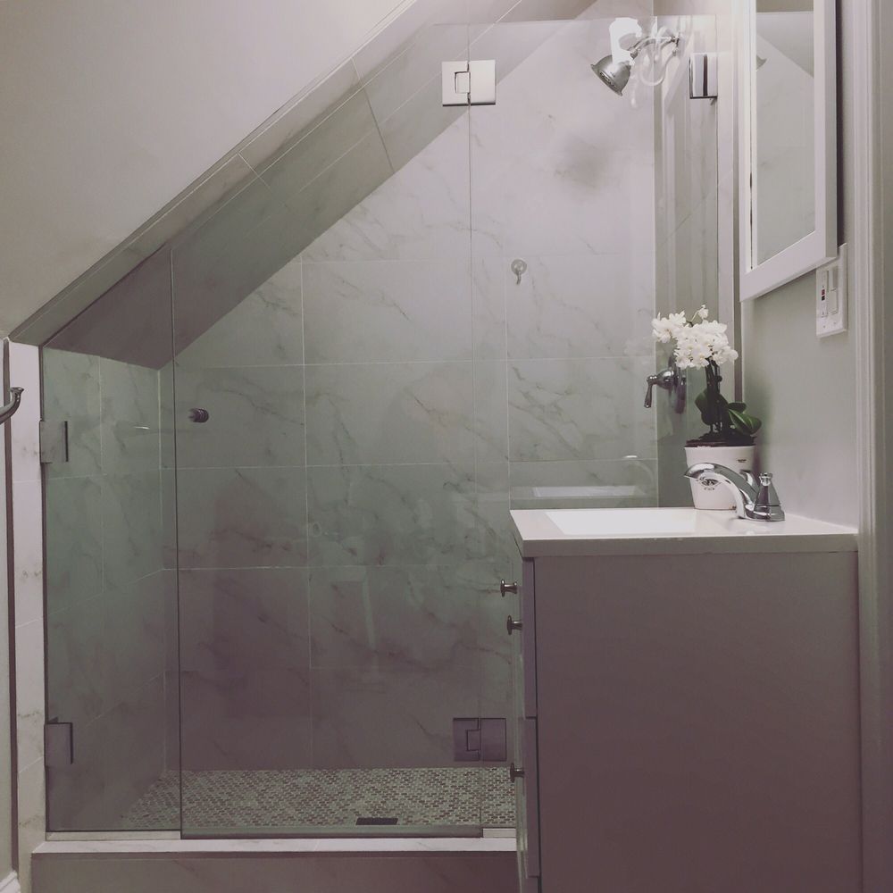 Attic Shower With A Sloped Ceiling Custom Project Yelp Photo Of Chicago Glass Mirror Il United States Attic Shower