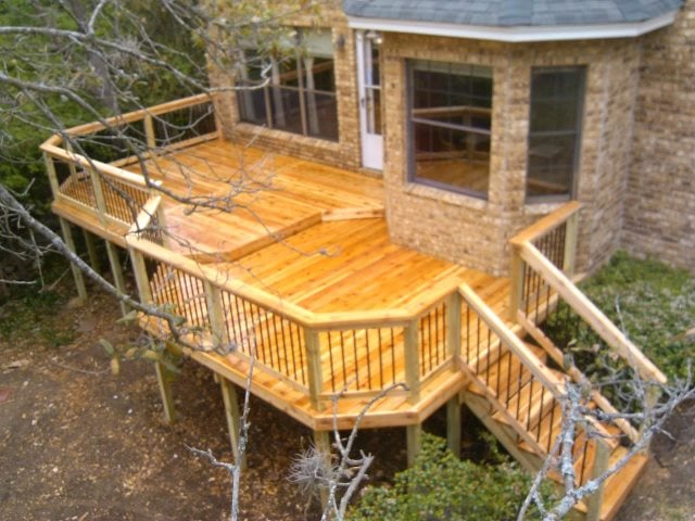 Custom Cedar 2 Tier Deck With Handrail And Stairs Photo Of Newbolt Custom Decks And Remodeling San Antonio Tx United States