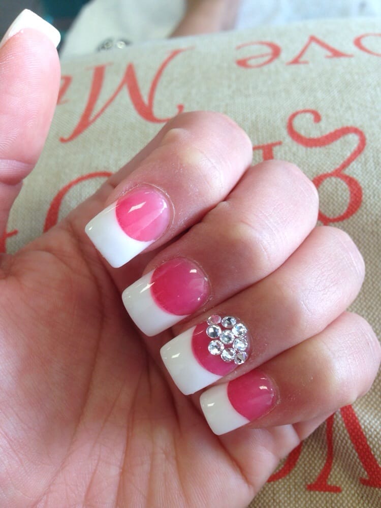 Hot Pink Base With White Tip Half Moon Bling Yelp Photo Of I Love Nails Rancho Cucamonga Ca United States Hot Pink