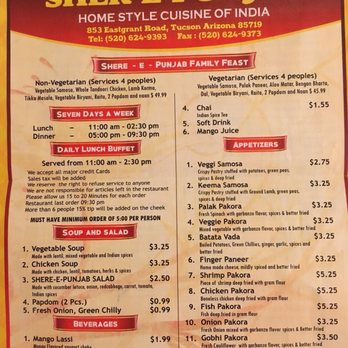 Sher E Punjab Indian Restaurant Menu Sher E Punjab Indian Restaurant Menu