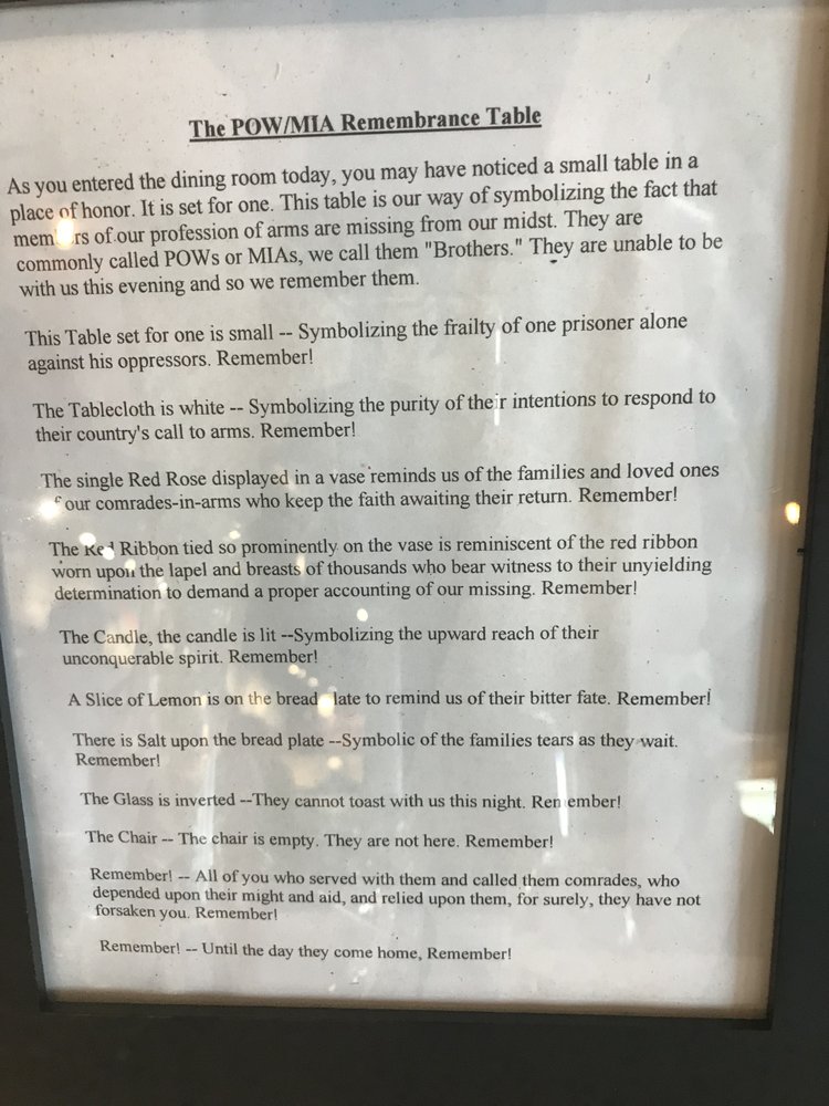 Placard On PoW MiA Table Yelp