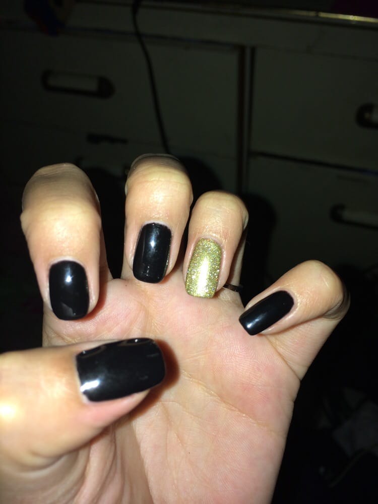 Black Gel Nails With Gold Base Glitter On Accent Nail Yelp Photo Of Nails N Beyond Los Angeles Ca United States Black Gel