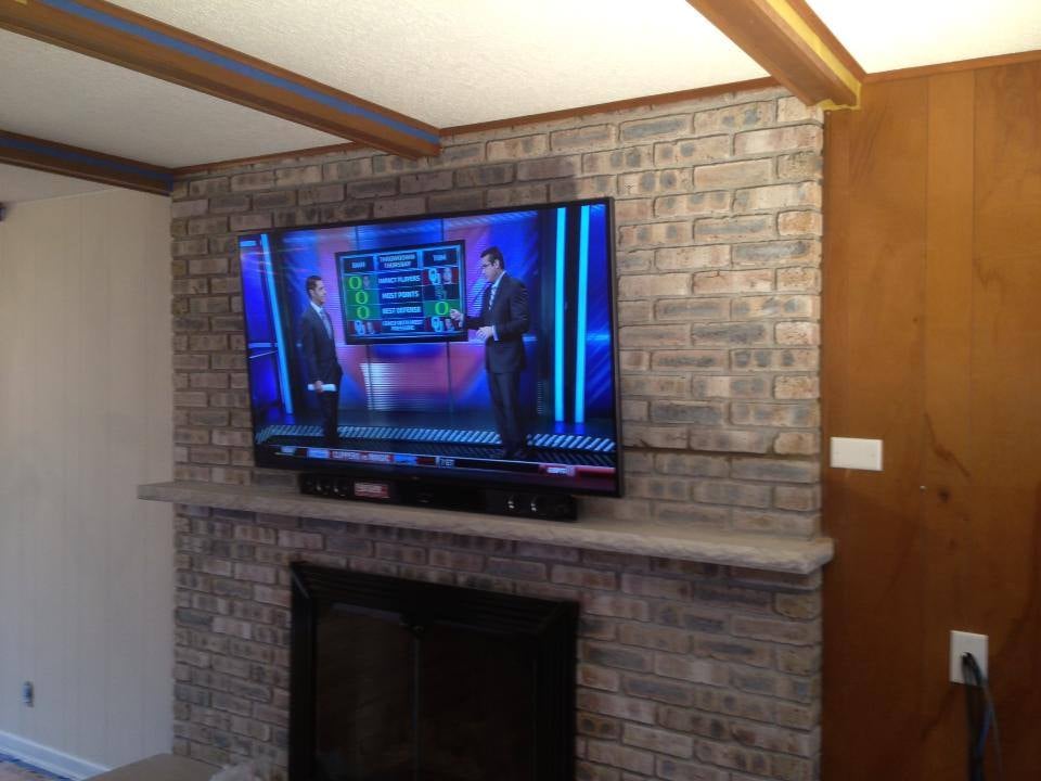 2 Naperville Finished Product Tv Over Brick Fireplace With Wires Photo Of Acoustical Vision Forest Park Il United States 2