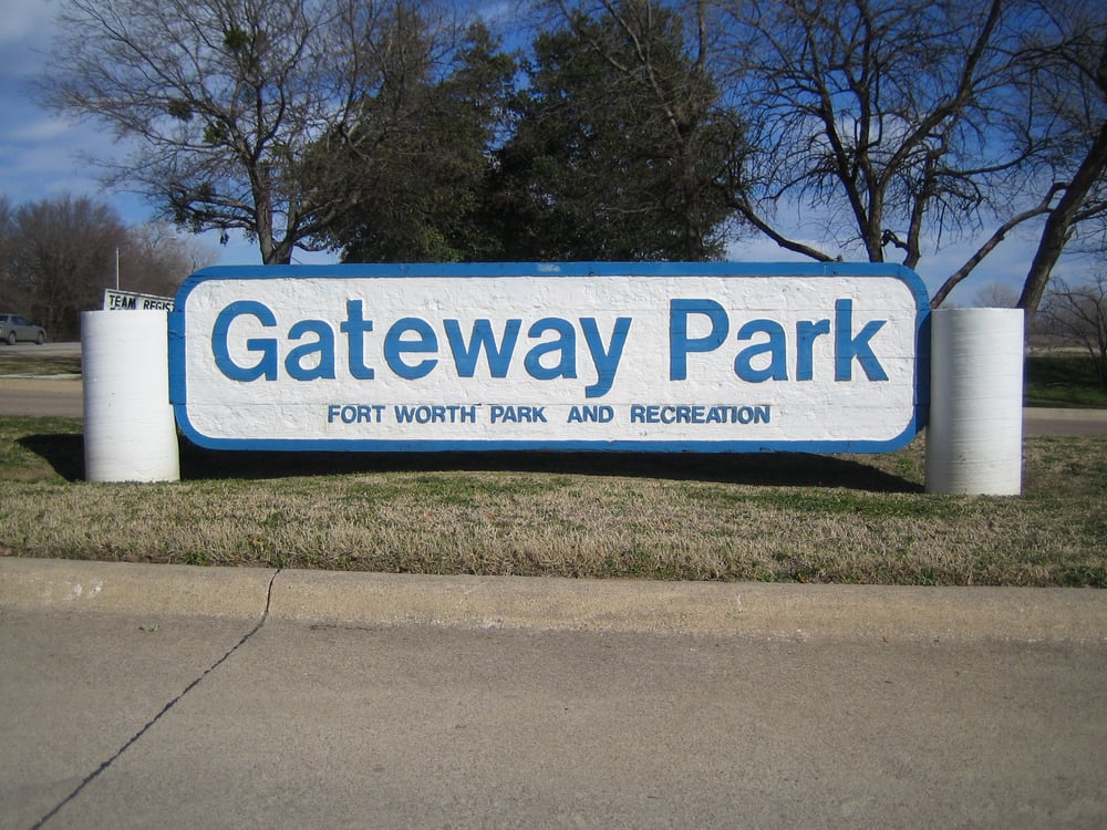 The dog park is inside Gateway Park, located at 750 Beach St, Fort Worth, TX 76111 Yelp