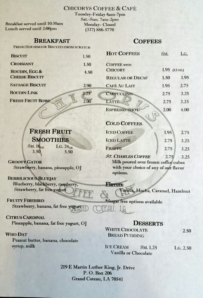 Chicory Cafe Grand Coteau Menu Chicory Cafe Grand Coteau Menu