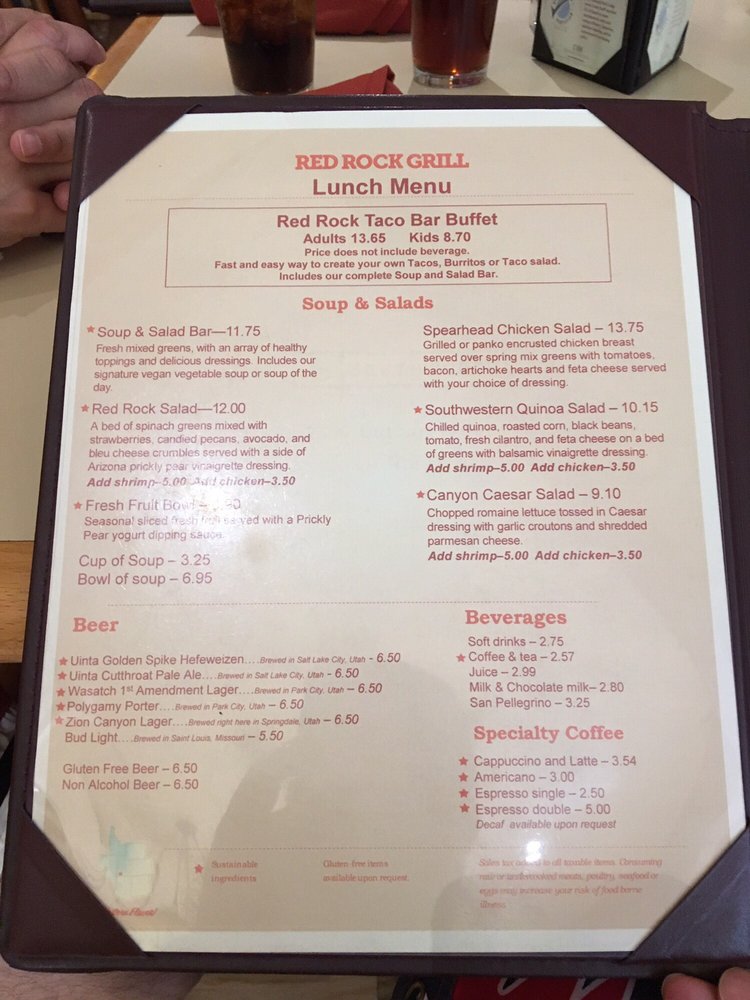 Online Menu of Red Rock Grill Restaurant, Zion National Park, Utah
