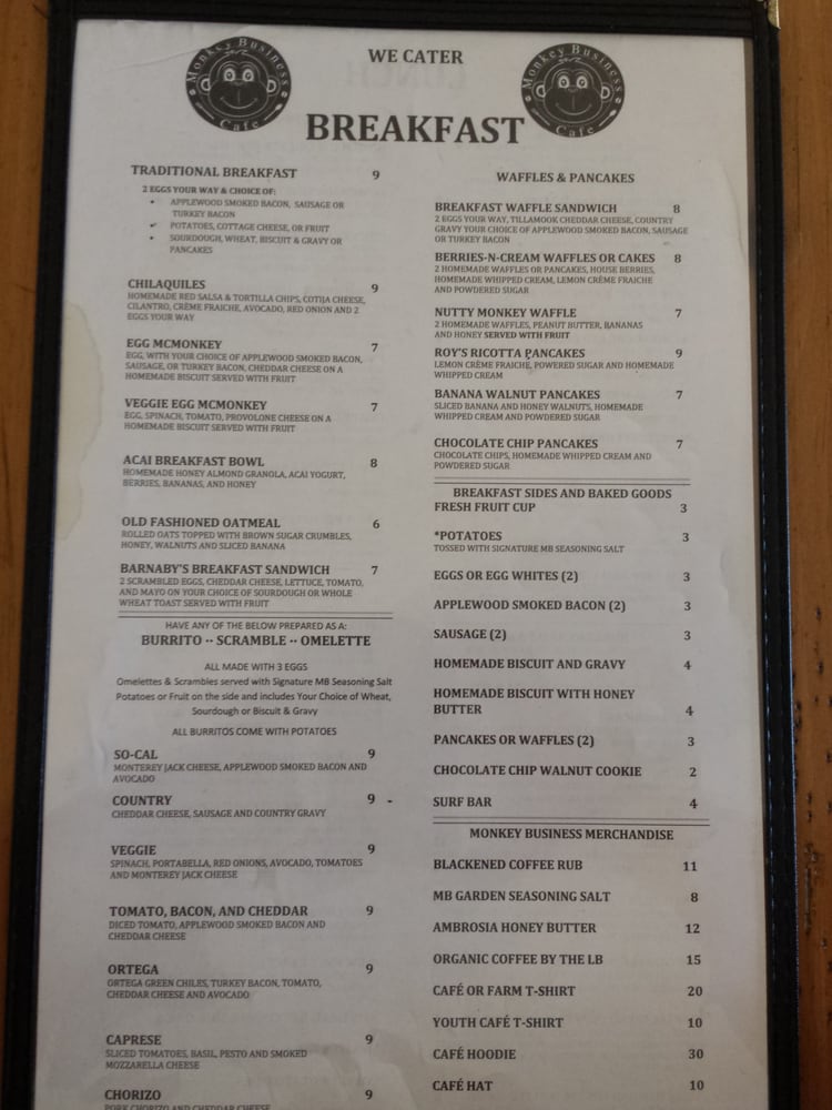 Monkey Business Cafe Fullerton Menu Monkey Business Cafe Fullerton Menu