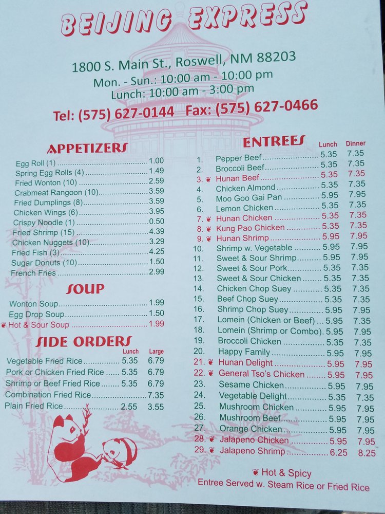 Online Menu of Beijing Express Restaurant, Roswell, New Mexico, 88203
