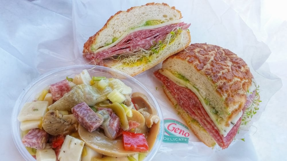salami, sprouts, avocado spread, mustard on dutch crunch. salami cheese