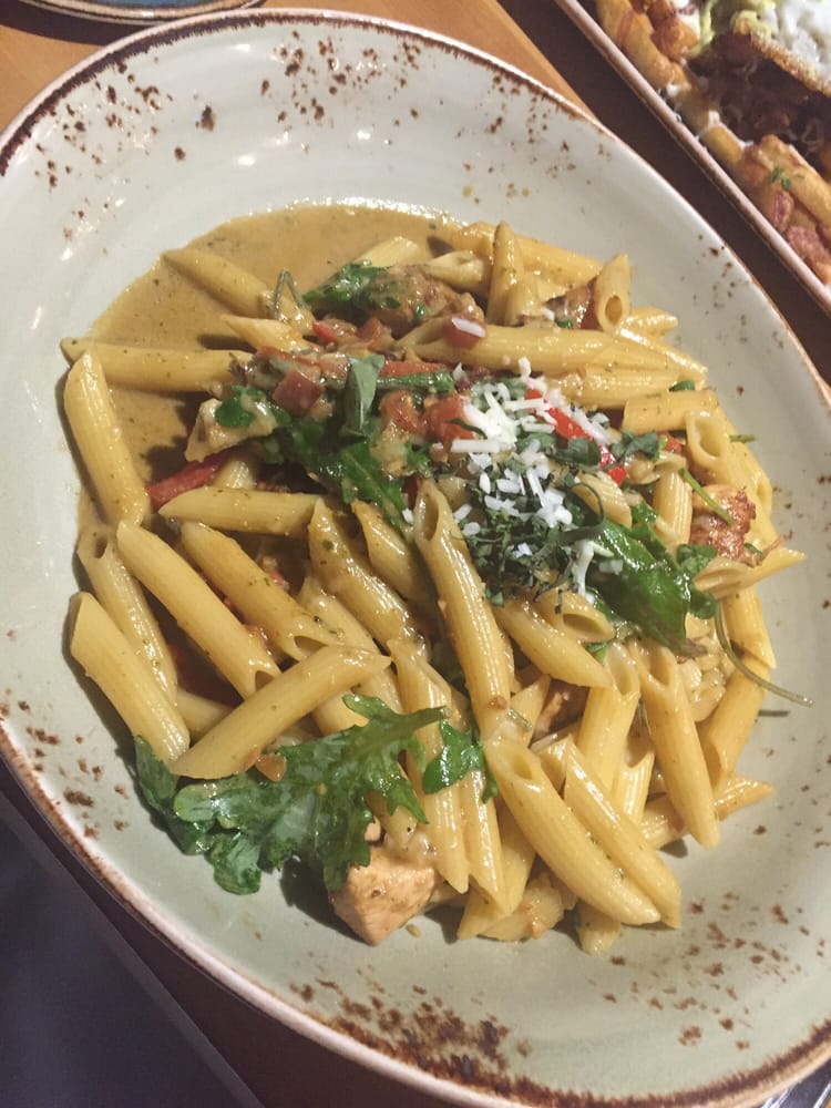 pesto chicken penne asiago milestones