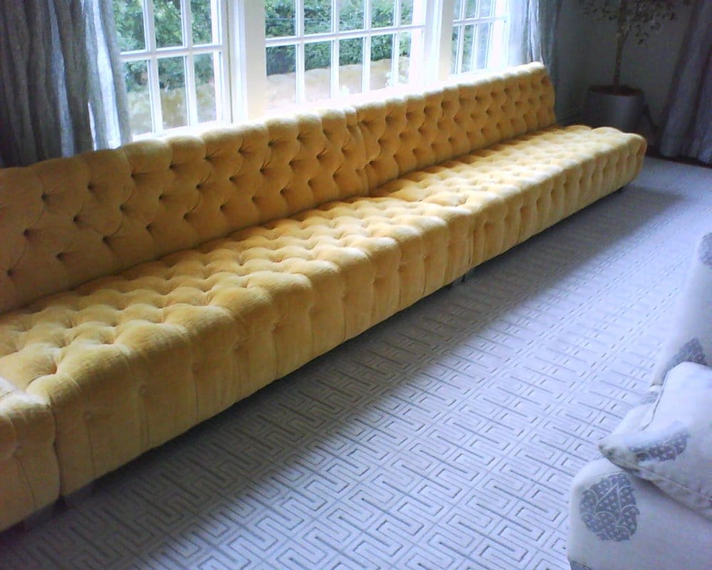 Custom 3 piece Tufted Sectional Sofa upholstered in a yellow upholstery