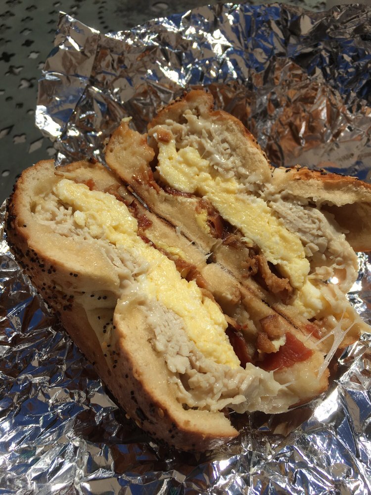 Egg, Turkey, Bacon & Swiss Cheese on an Everything Bagel ...