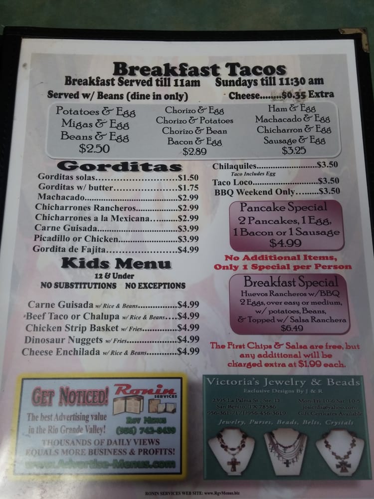 Online Menu of Vickys Restaurant Restaurant, San Benito, Texas, 78586