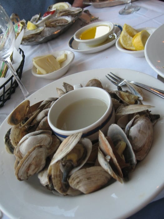 Steamers (foreground); Oysters in the distance Yelp