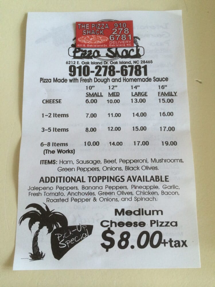Pizza Shack 24 Reviews Pizza 6212 E Oak Island Dr, Oak Island, NC