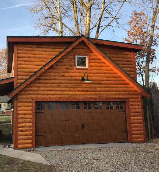 Beautiful Wood Grain Door Installed On This Log Cabin Garage Yelp Photo Of Ksk Garage Doors Highland Mi United States Beautiful Wood Grain